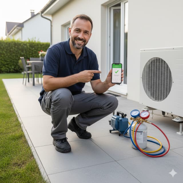 Technicien avec smartphone et application CerfaGaz